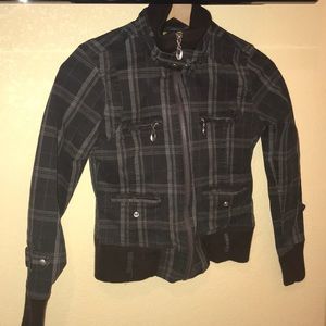 Brown and tan military zip up jacket